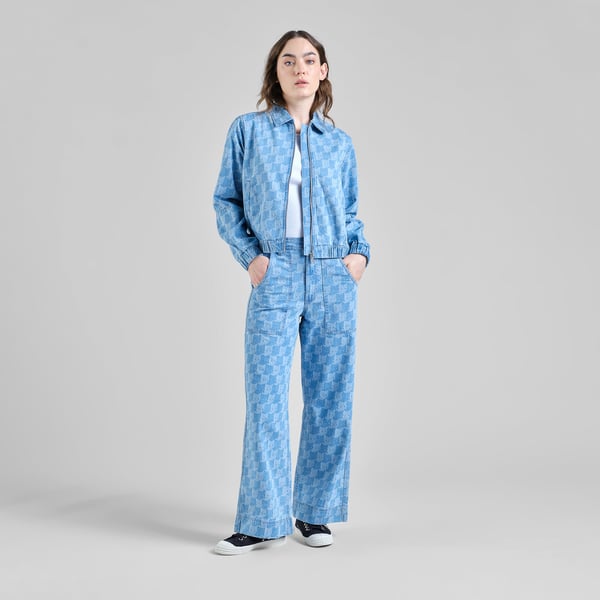 Workwear Pants Vara Denim Pepita Cats Light Blue GOTS