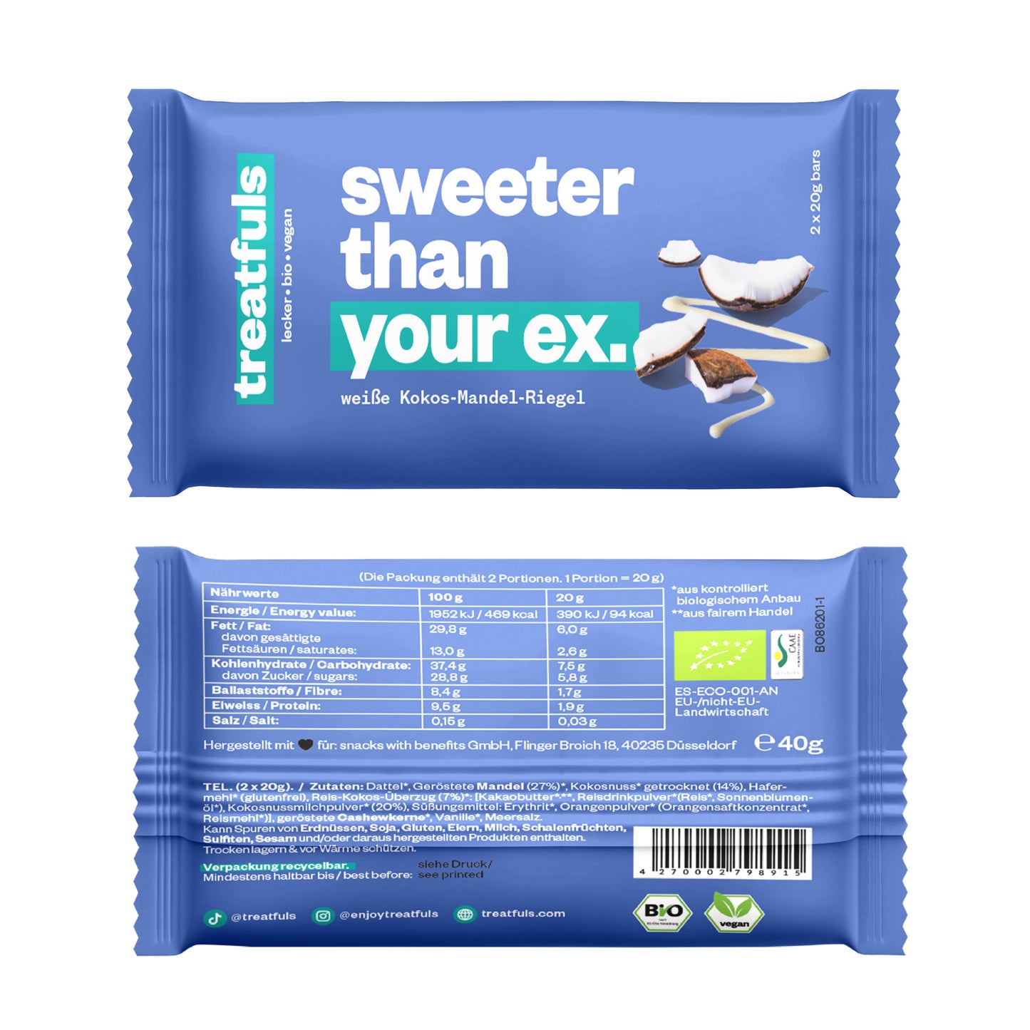 White chocolate coconut almond bar organic + vegan + gluten-free