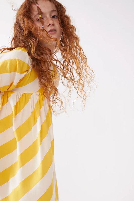 OUTLET - Vestido corto de niña estampado rayas amarillas - 40403