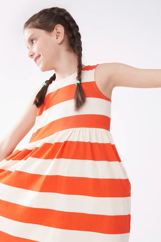 OUTLET - Vestido corto de niña rayas naranjas - 42462