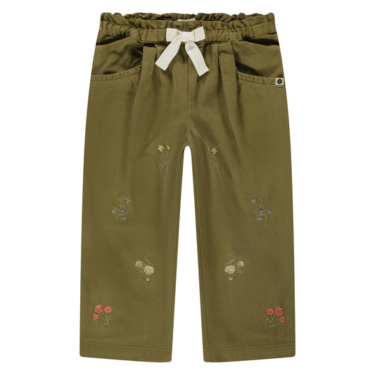 Wide embroidered pants Green