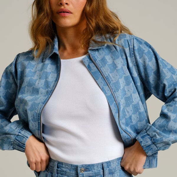 Jacket Sunna Denim Pepita Cats Light Blue GOTS