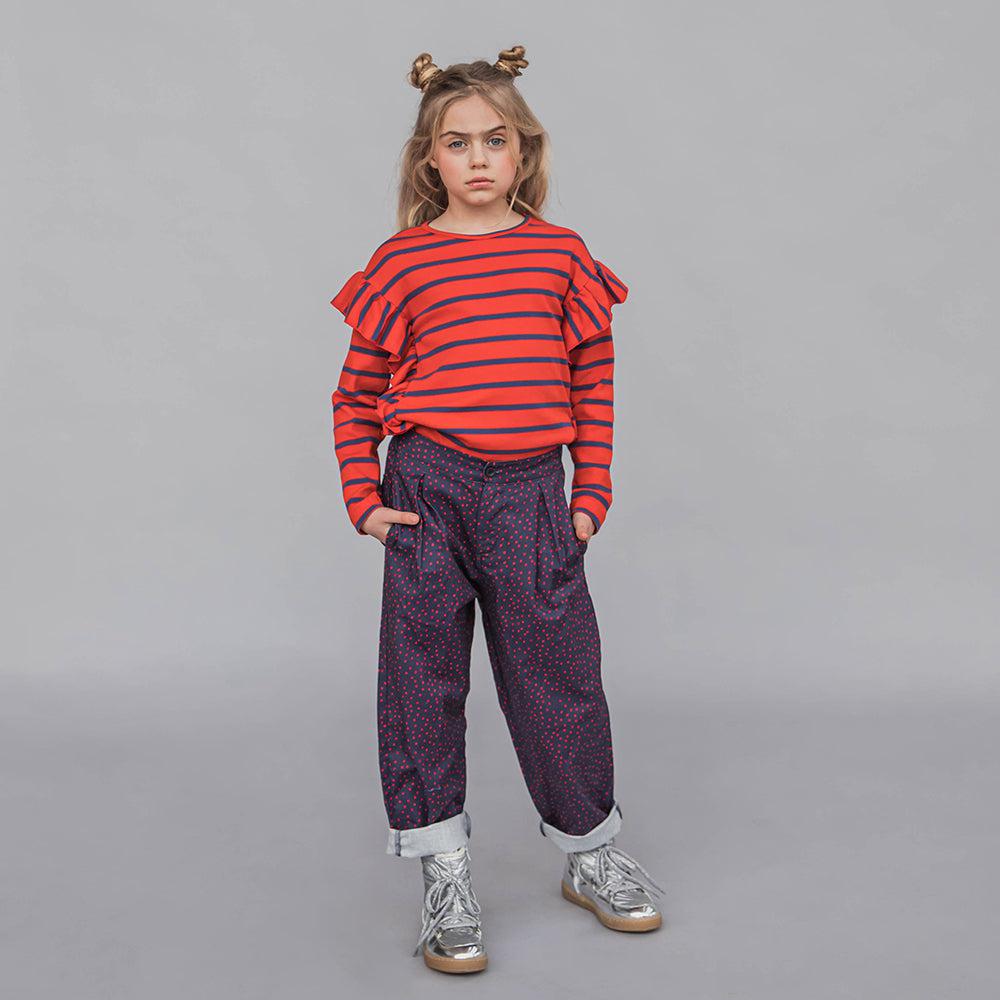 OUTLET - Stripes Red/Blue - Ruffled Longsleeve Top